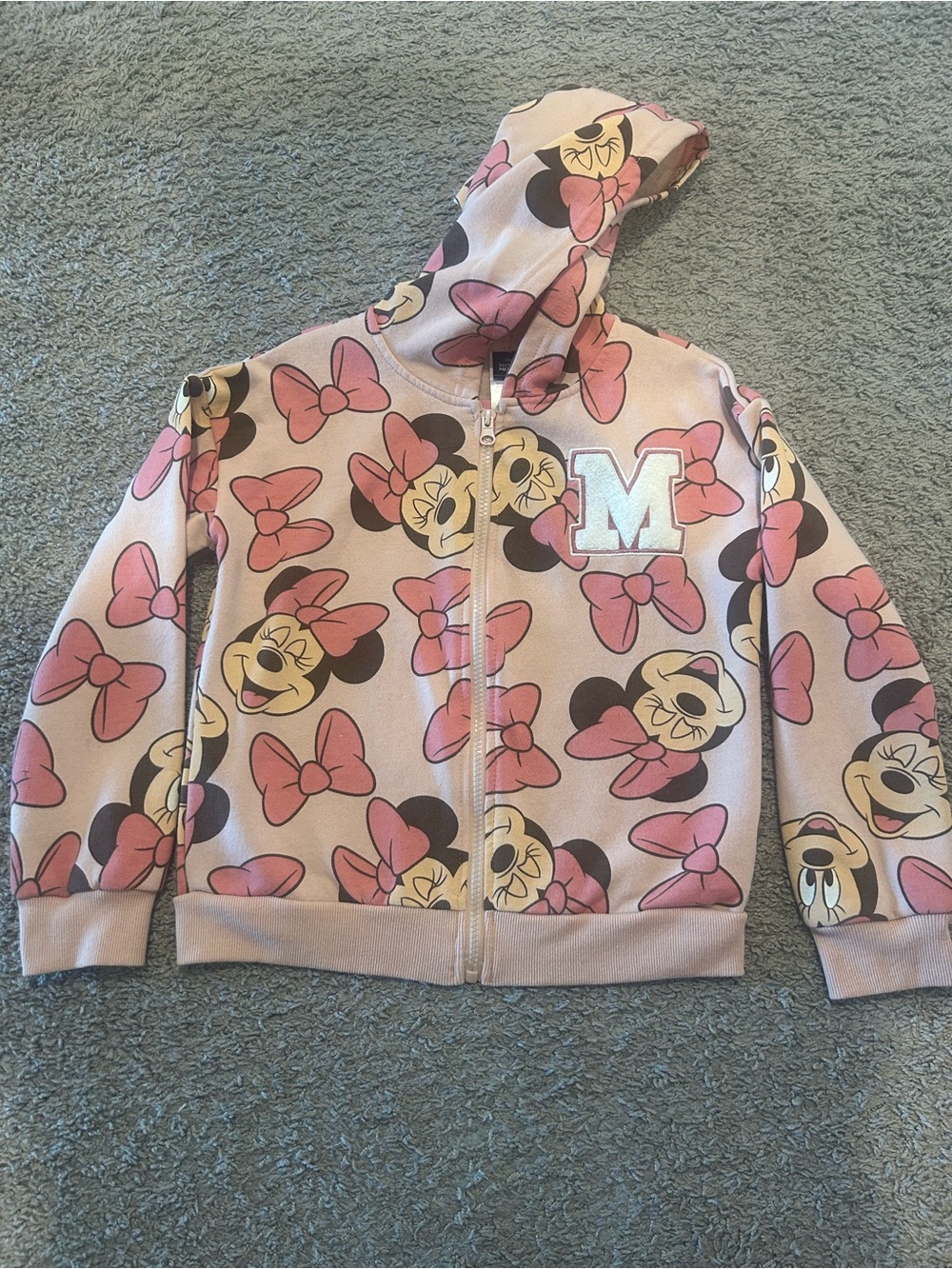 Disney Pink Minnie Mouse Zip Hoodie with Bow Print girls size 7/8